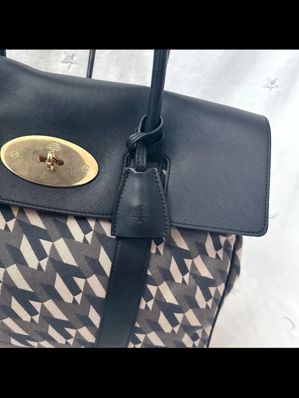 Mulberry Black and Beige Geometric Satchel